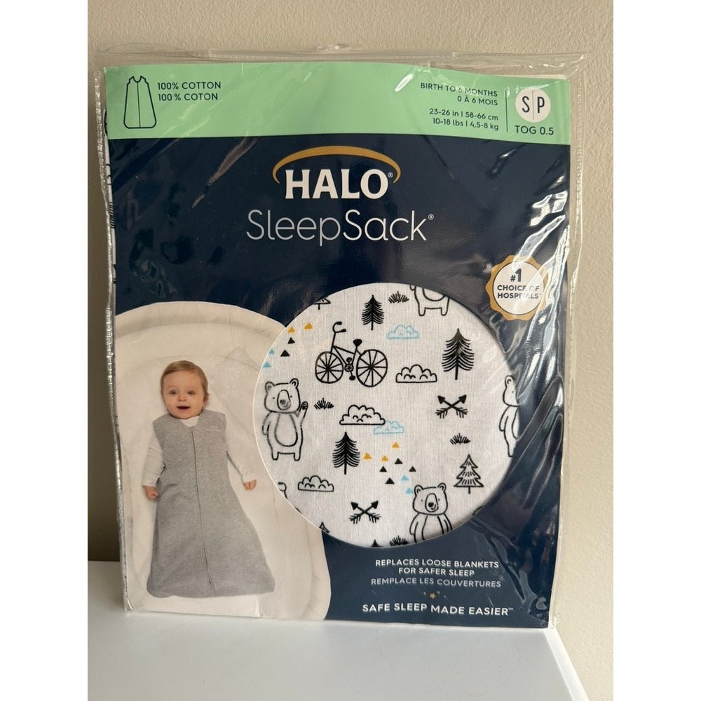 HALO SleepSack Wearable Blanket Baby 0-6M White Bear Bicycle 0.5 TOG NWT